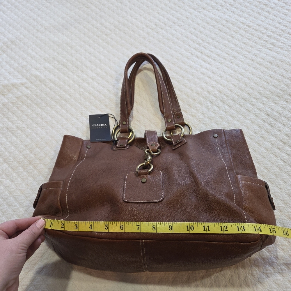 Claudia Firenze Brown Leather Shoulder Bag Purse Florence Italy Large Handbag - Picture 4 of 10
